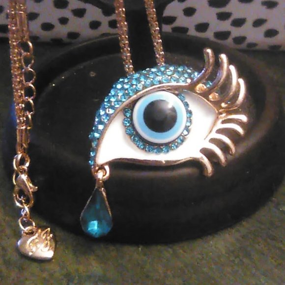 Salvatore Dali Eye Time Blue Rhinestone & Enamel Evil Eye Art Pendant & Necklace - Picture 6 of 13